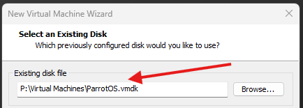 Select a existing disk path
